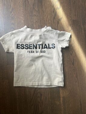 Essentials Kids Beige Short Sleeve Tee with Black Logo